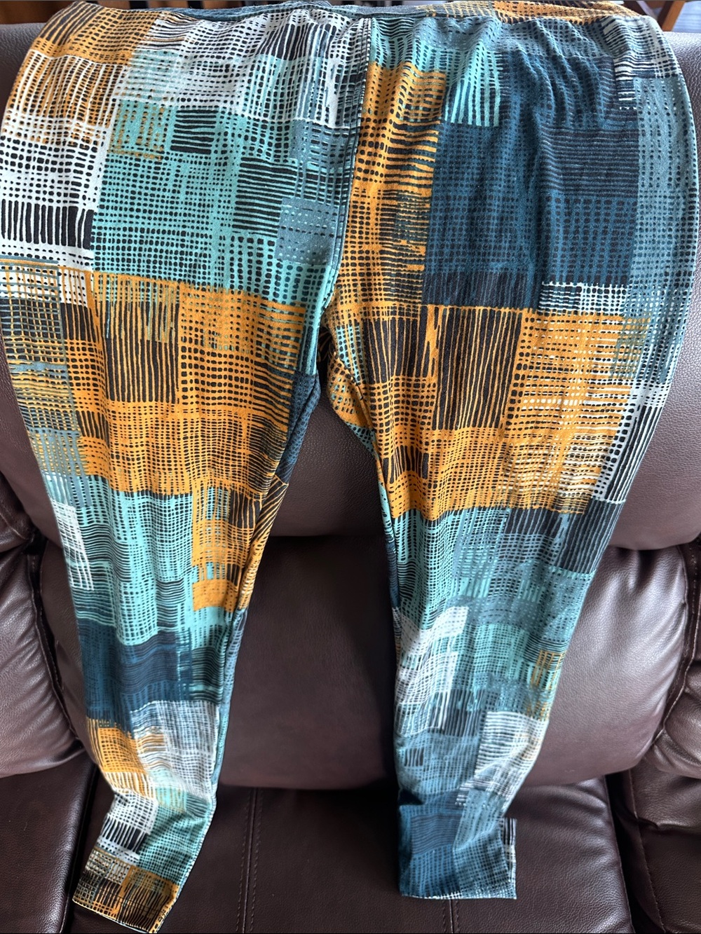 LuLaRoe Geo-Grid Joggers in Teal, Mustard, and Black
